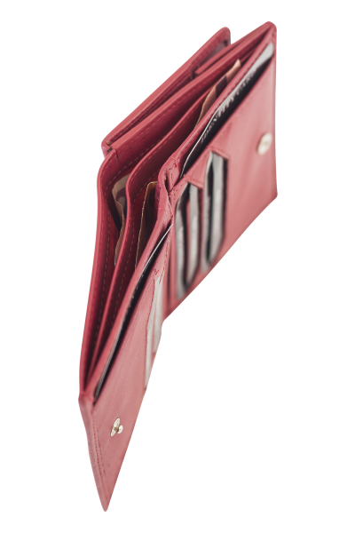Wiener-Schachtel im Ausweis-Format mit großer Kleingeldschütte LEAS, in Echt-Leder, rot/cherry